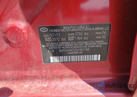 2013 Hyundai Elantra Gls из США, поврежденный, VIN 5NPDH4AE2DH361198